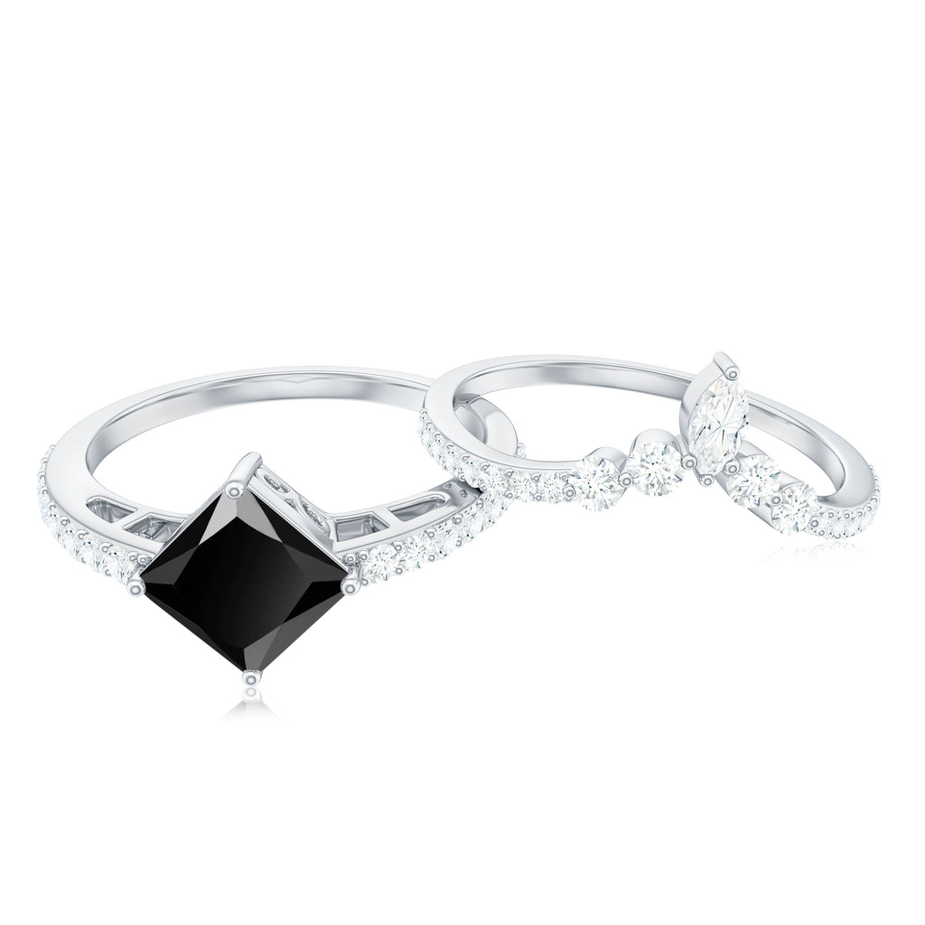 Black Onyx Engagement Ring- 14k Rose Gold Finish Black Onyx Wedding Ring  Set | eBay