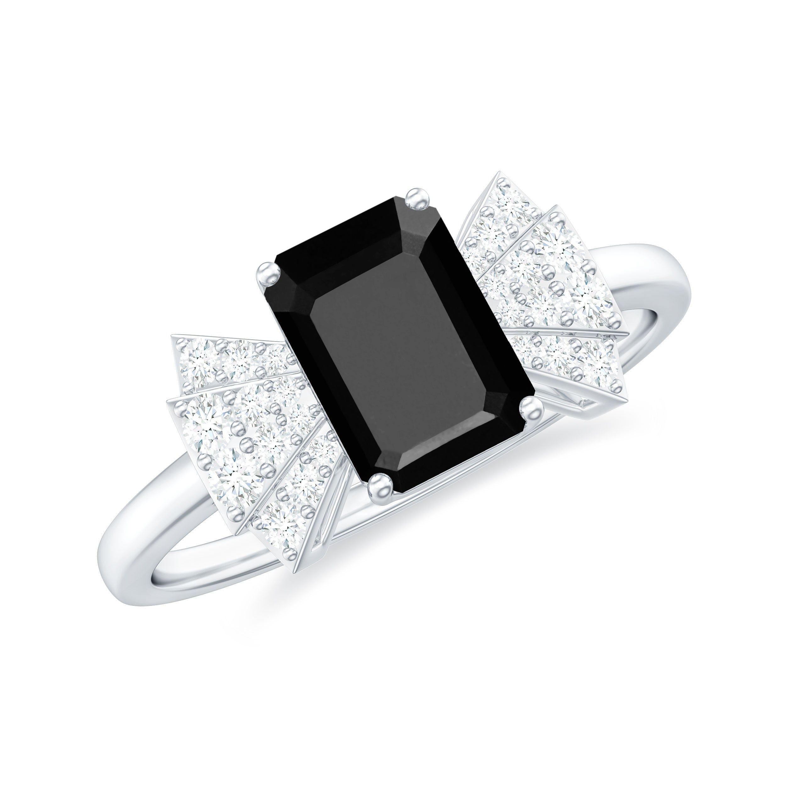 2 CT Octagon Cut Created Black Diamond and Diamond Solitaire Engagement Ring Lab Created Black Diamond - ( AAAA ) - Quality - Rosec Jewels