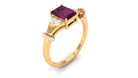 Emerald Cut Solitaire Rhodolite Ring with Diamond Rhodolite - ( AAA ) - Quality - Rosec Jewels