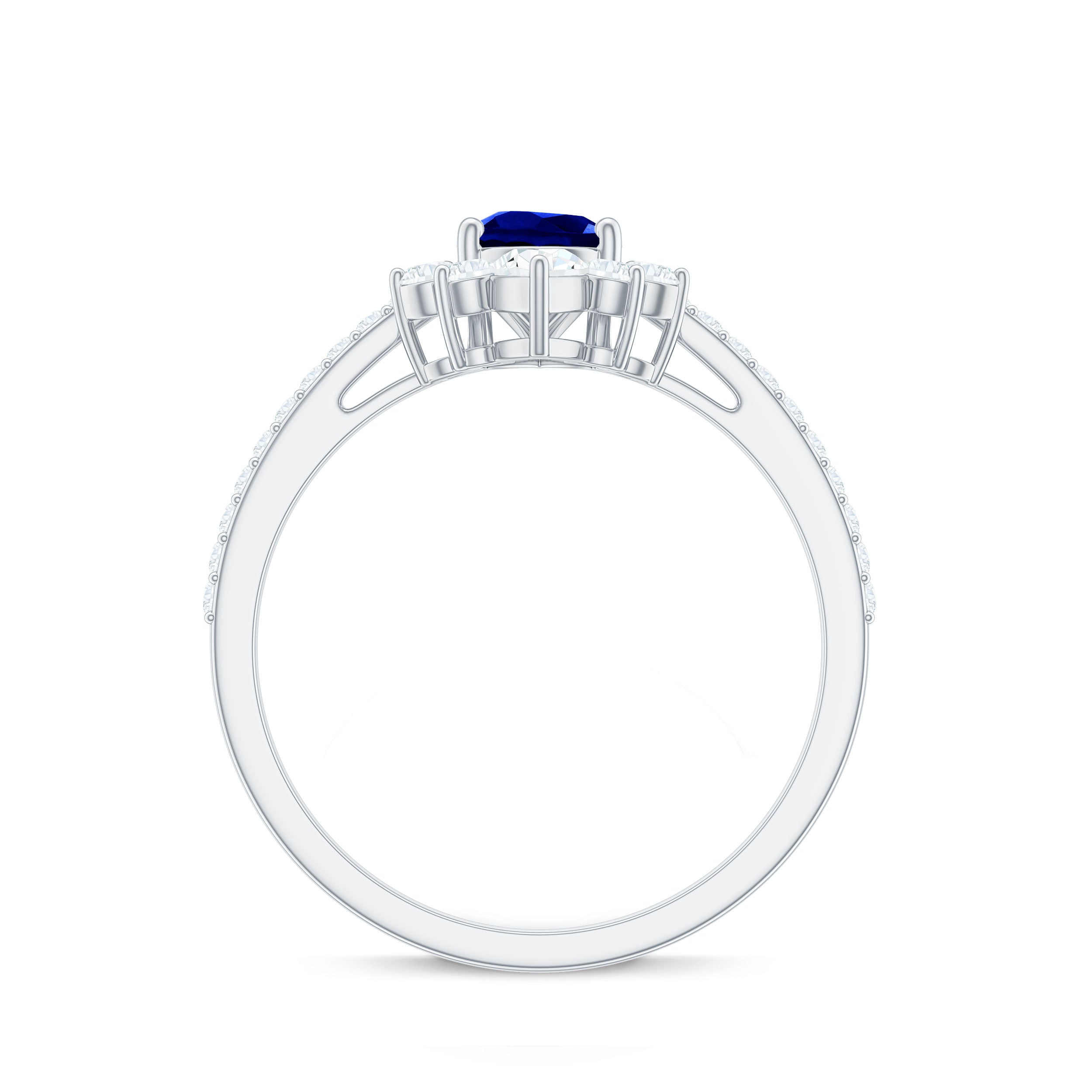 Pear Cut Lab-Created Blue Sapphire Crown Ring with Diamond Lab Created Blue Sapphire - ( AAAA ) - Quality - Rosec Jewels