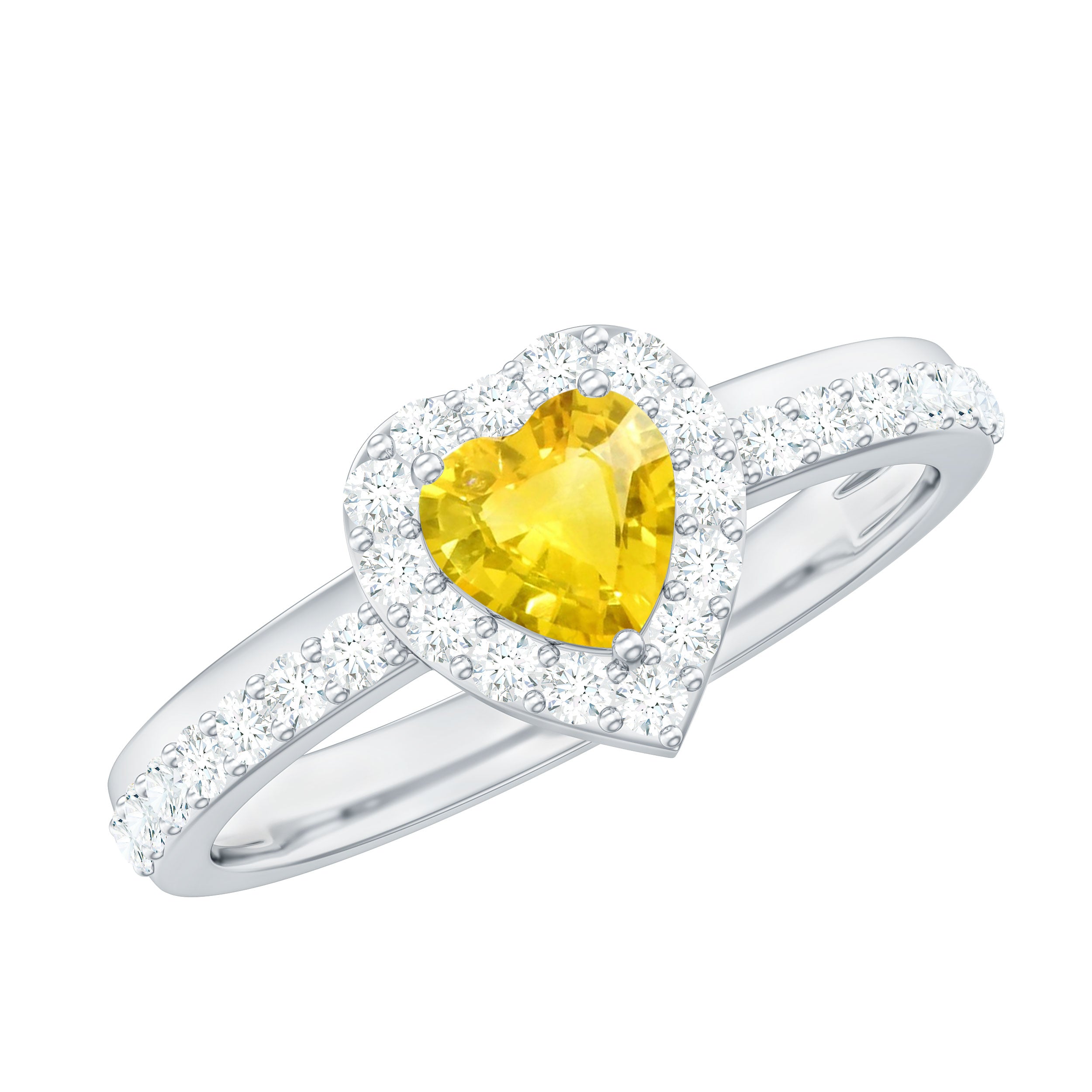 Yellow Sapphire Heart Engagement Ring with Diamond Halo Yellow Sapphire - ( AAA ) - Quality - Rosec Jewels