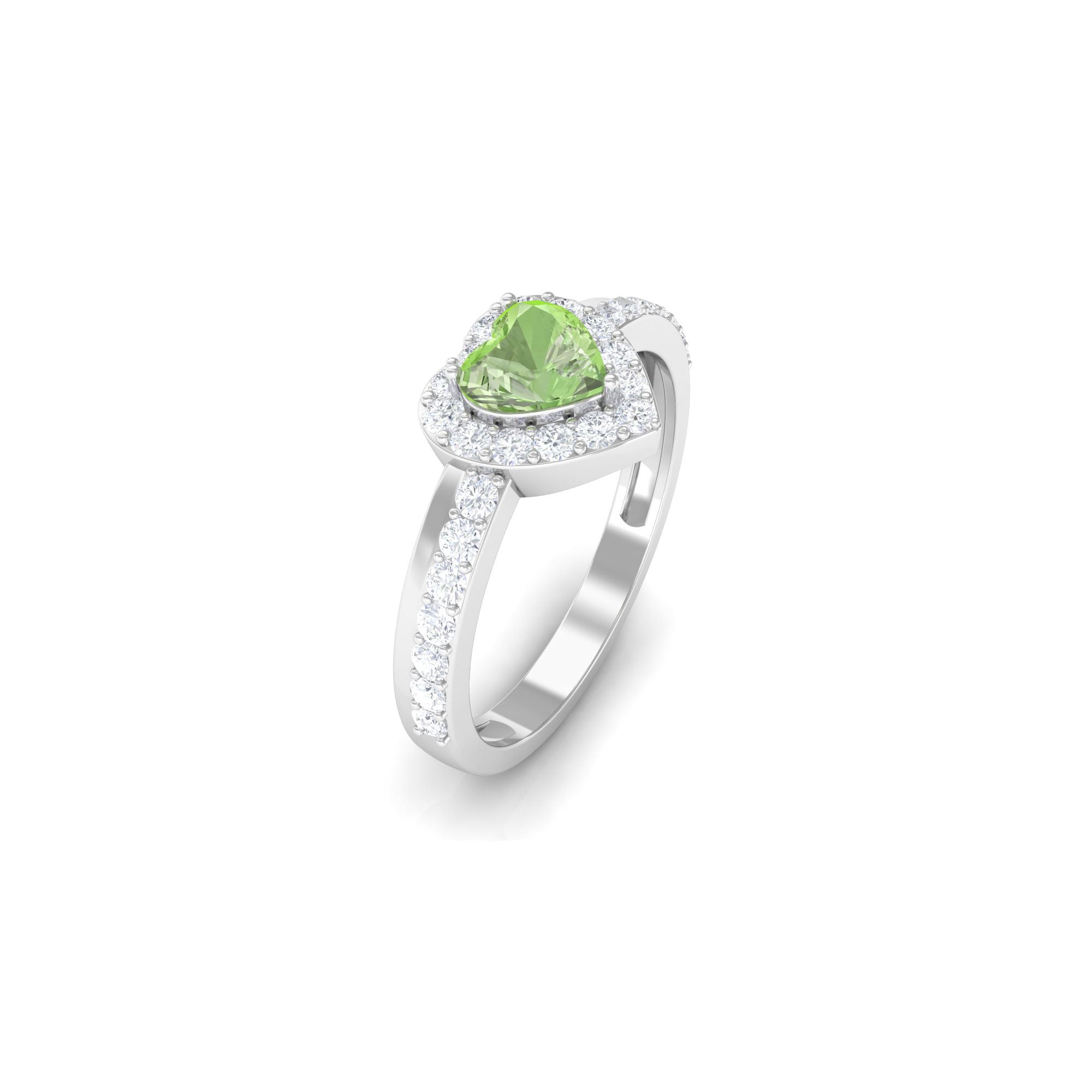 Green Sapphire Heart Engagement Ring with Diamond Halo Green Sapphire - ( AAA ) - Quality - Rosec Jewels