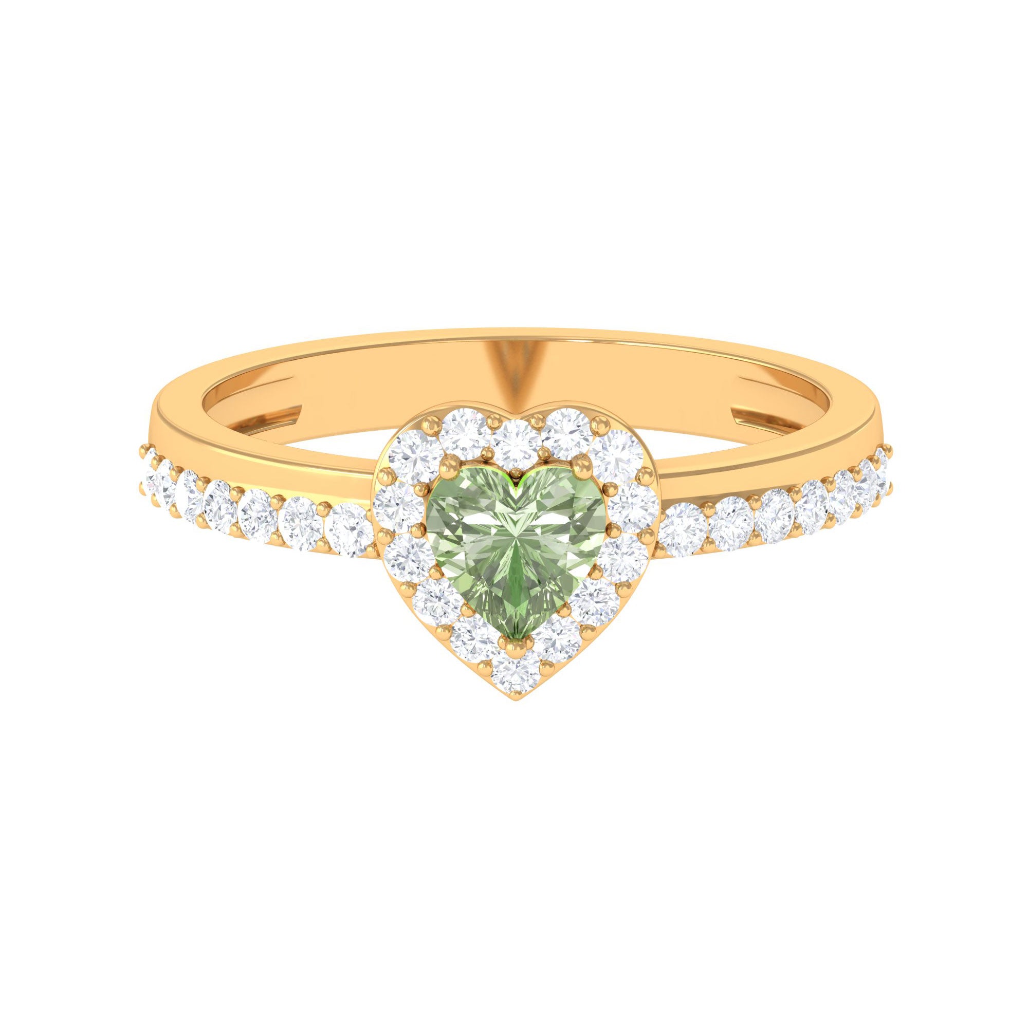 Green Sapphire Heart Engagement Ring with Diamond Halo Green Sapphire - ( AAA ) - Quality - Rosec Jewels