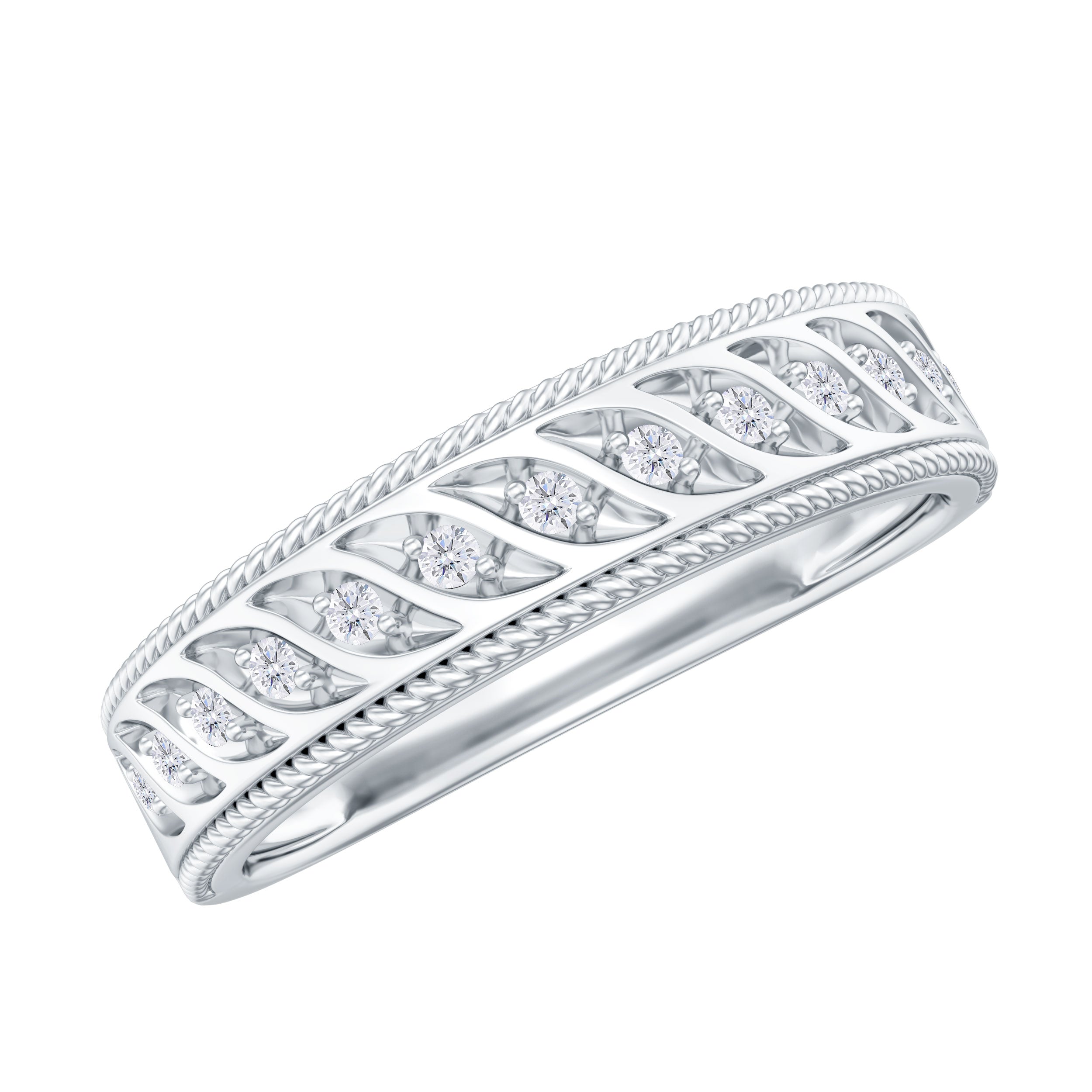 Round Diamond Designer Wedding Band Ring with Twisted Rope Diamond - ( HI-SI ) - Color and Clarity - Rosec Jewels