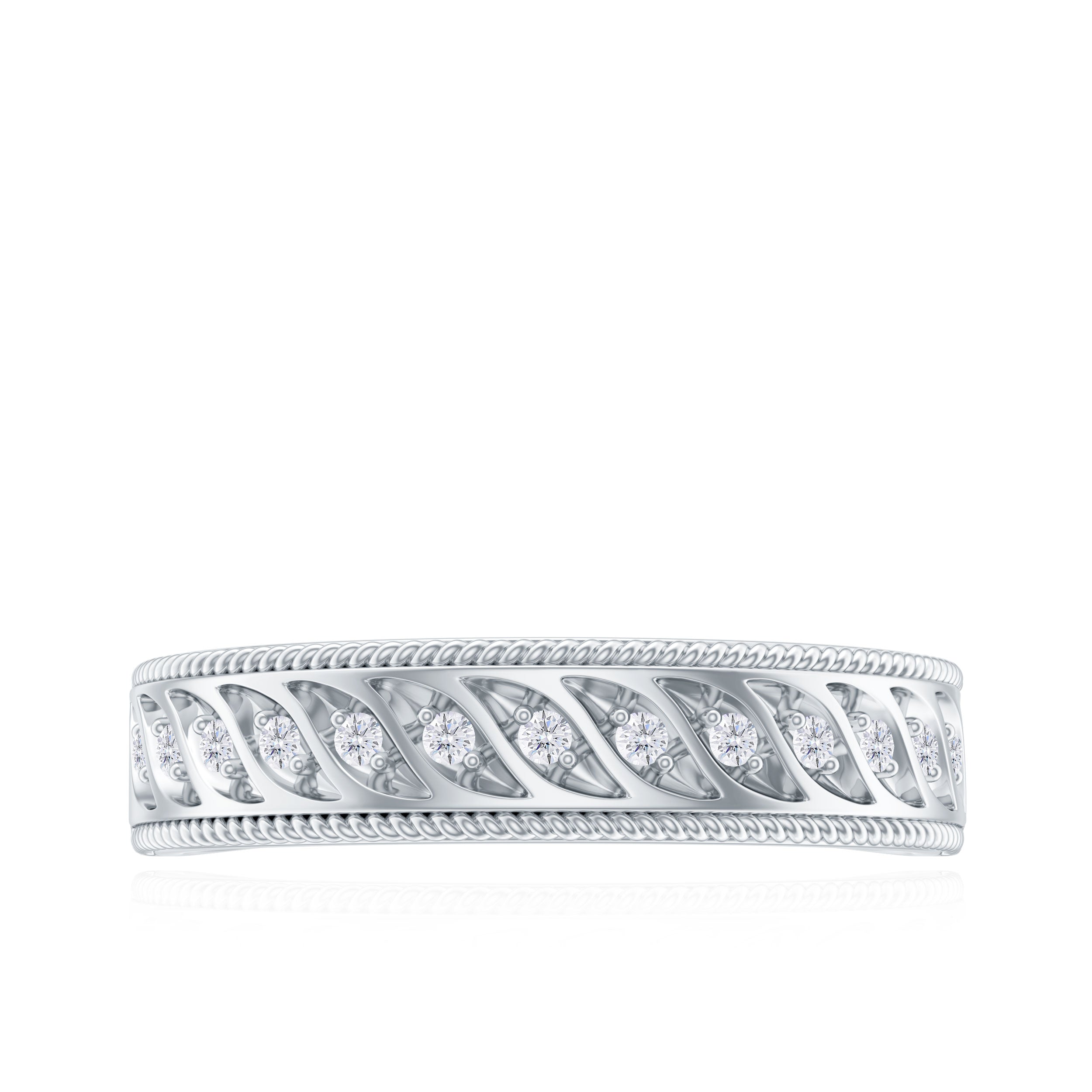 Round Diamond Designer Wedding Band Ring with Twisted Rope Diamond - ( HI-SI ) - Color and Clarity - Rosec Jewels