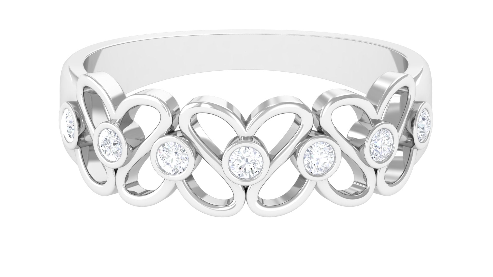 Round Diamond Half Eternity Floral Band Ring in Minimal Style Diamond - ( HI-SI ) - Color and Clarity - Rosec Jewels