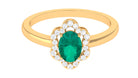 Oval Emerald Cocktail Flower Ring with Diamond Emerald - ( AAA ) - Quality - Rosec Jewels