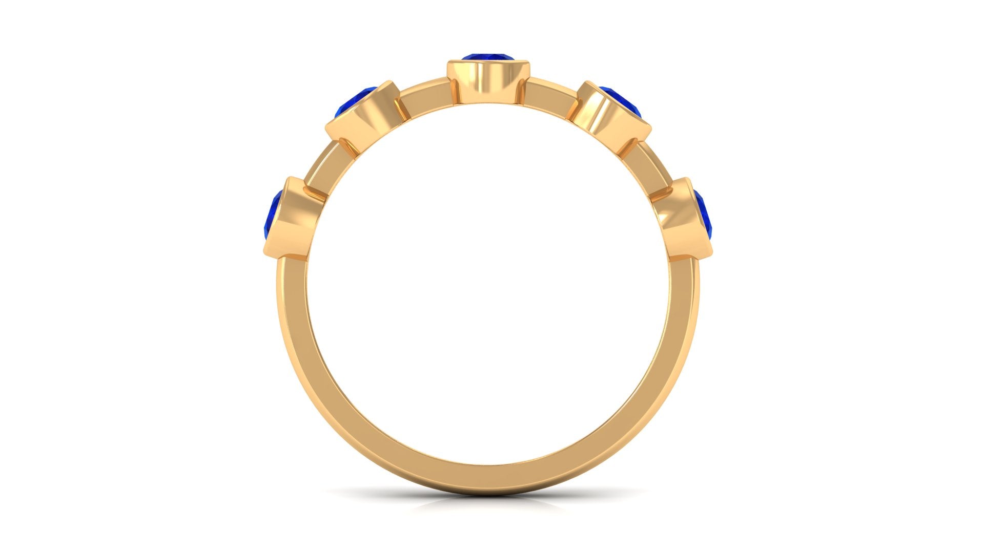 Bezel Set Round Blue Sapphire Half Eternity Ring Blue Sapphire - ( AAA ) - Quality - Rosec Jewels