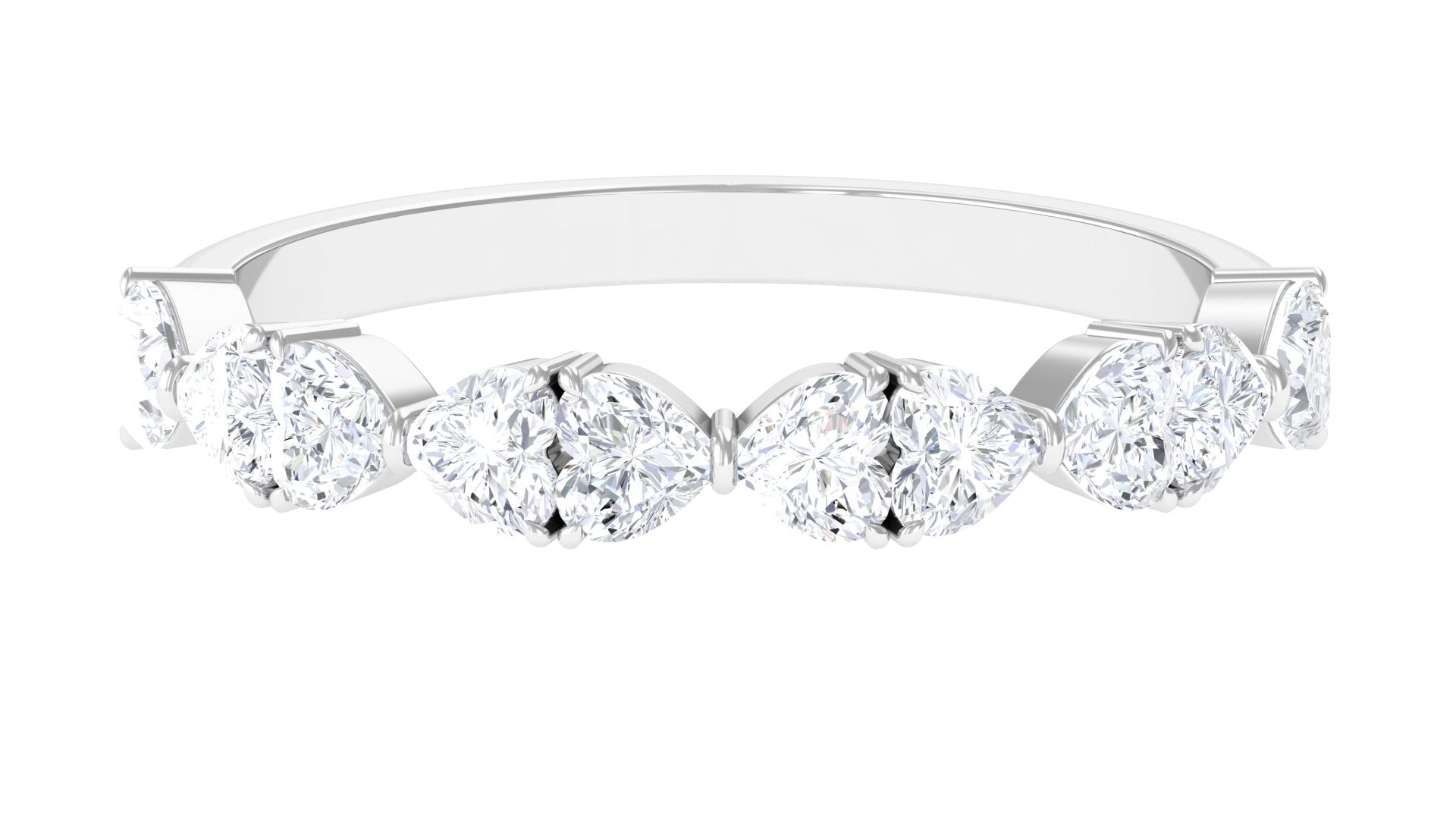 1.25 CT Certified Moissanite Heart Half Eternity Ring Moissanite - ( D-VS1 ) - Color and Clarity - Rosec Jewels