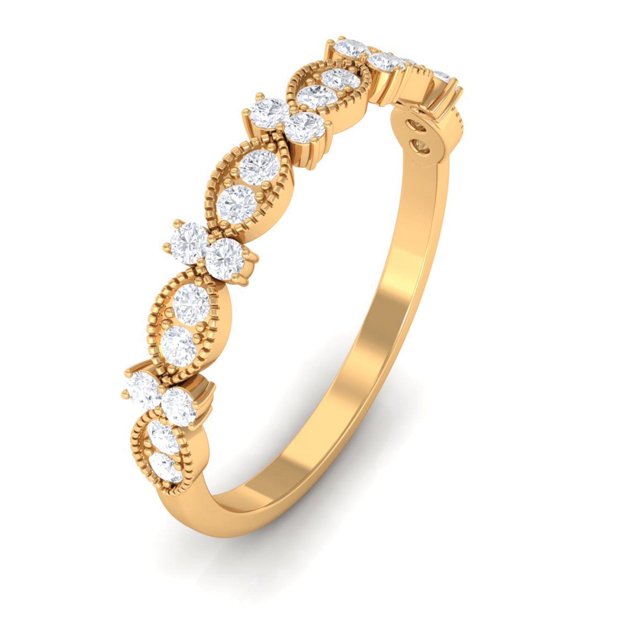 Round Diamond Designer Semi Eternity Ring with Milgrain Diamond - ( HI-SI ) - Color and Clarity - Rosec Jewels