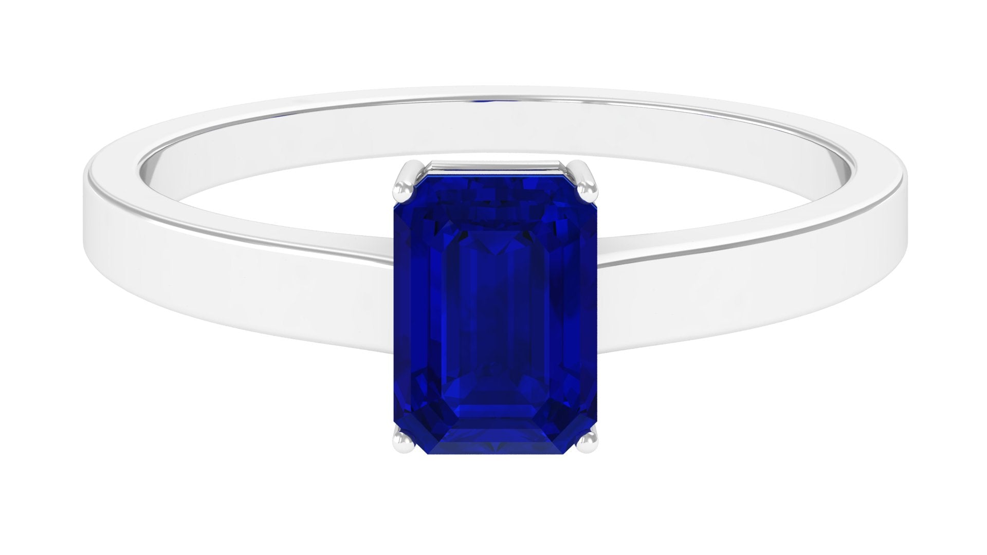 5X7 MM Octagon Cut Lab Created Blue Sapphire Solitaire Ring Lab Created Blue Sapphire - ( AAAA ) - Quality - Rosec Jewels