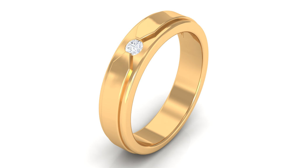 Gold Band Ring with Flush Set Diamond Diamond - ( HI-SI ) - Color and Clarity - Rosec Jewels