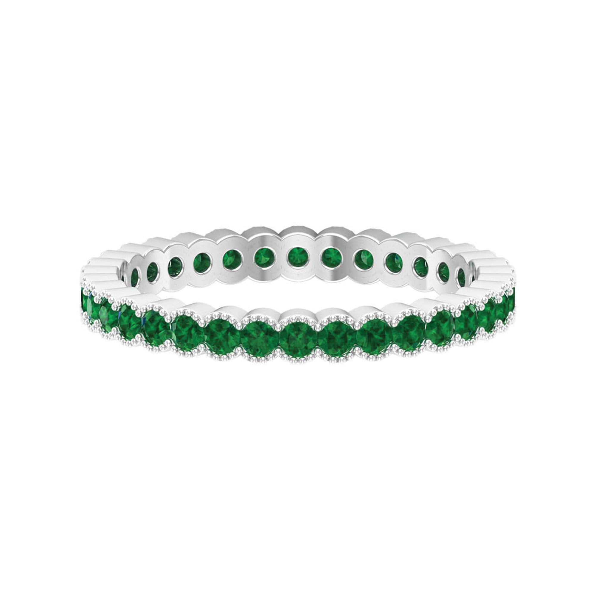 Beaded Bezel Emerald Full Eternity Anniversary Band Ring Emerald - ( AAA ) - Quality - Rosec Jewels