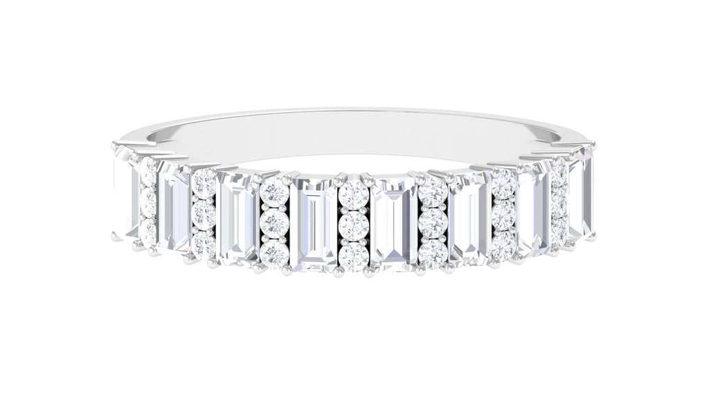 Round and Baguette Cut Certified Moissanite Half Eternity Ring