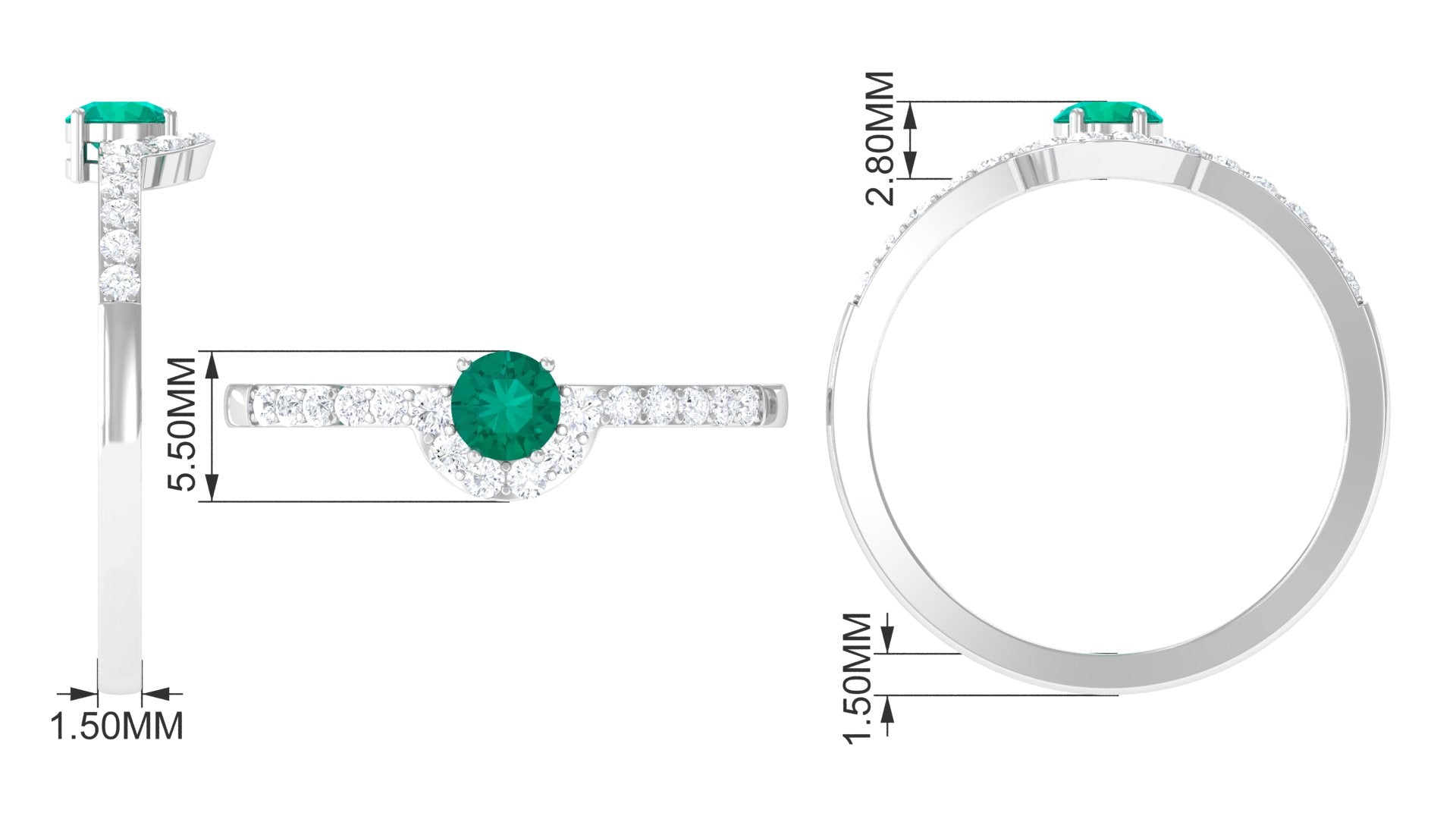 3/4 CT Natural Green Emerald and Diamond Promise Ring Emerald - ( AAA ) - Quality - Rosec Jewels