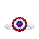 1 CT Amethyst and Moissanite Cocktail Engagement Ring with Ruby Halo Amethyst - ( AAA ) - Quality - Rosec Jewels