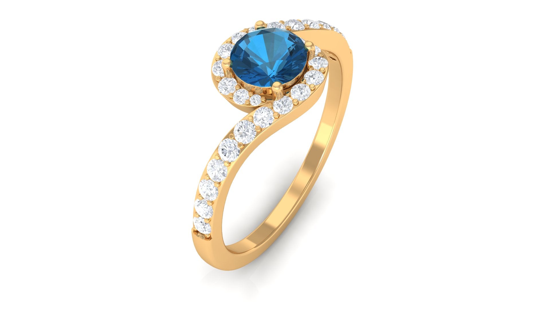 1 CT London Blue Topaz Bypass Ring with Diamond Accent London Blue Topaz - ( AAA ) - Quality - Rosec Jewels