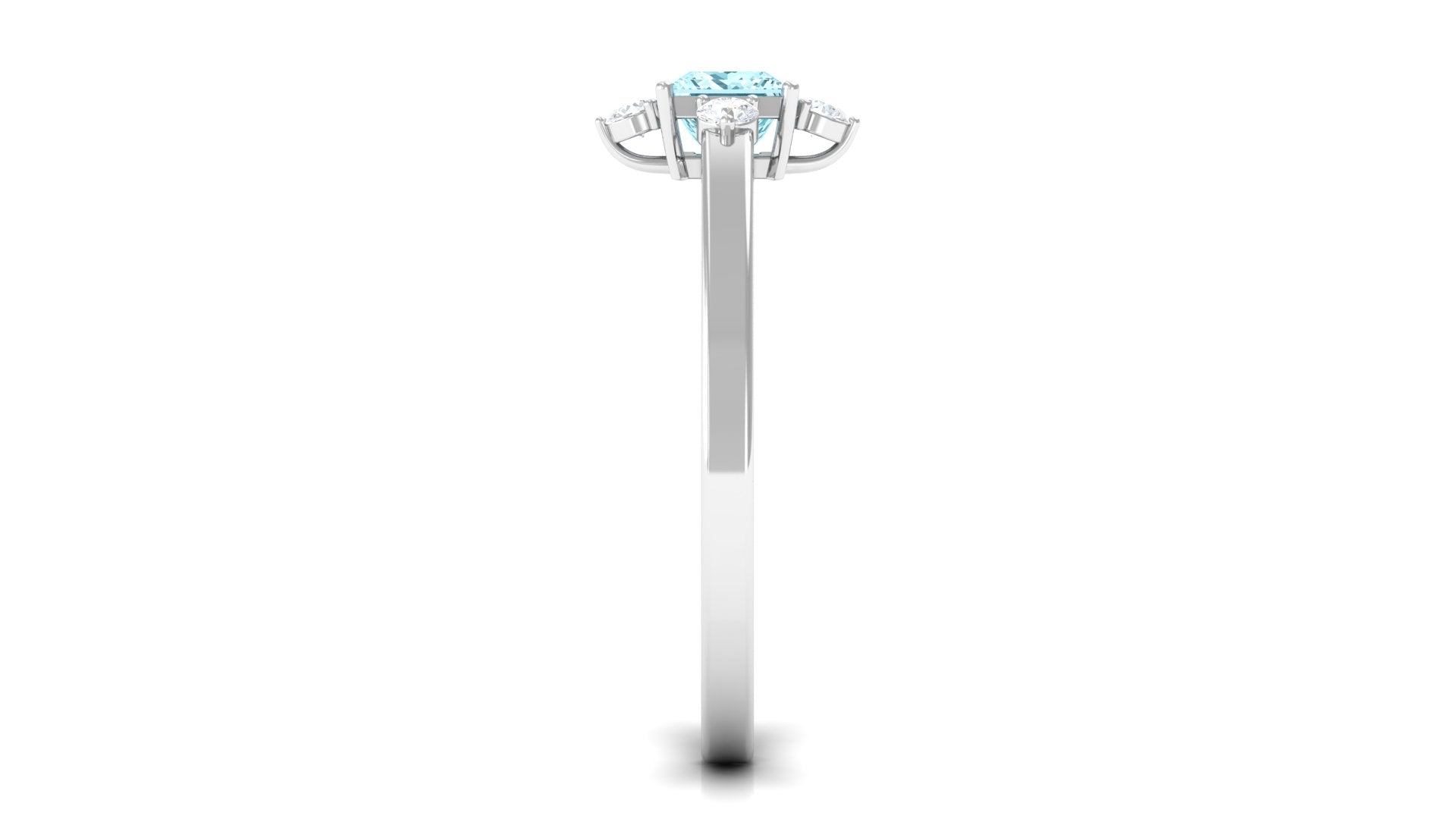 Princess Aquamarine Solitaire Promise Ring with Diamond Aquamarine - ( AAA ) - Quality - Rosec Jewels