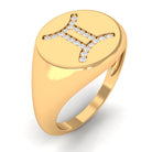 Cubic Zirconia Gemini Zodiac Signet Ring Zircon - ( AAAA ) - Quality - Rosec Jewels