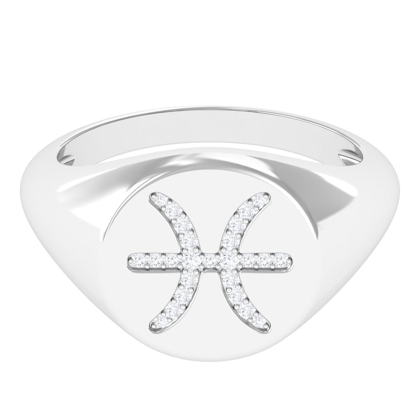 Certified Cubic Zirconia Pisces Zodiac Signet Ring Zircon - ( AAAA ) - Quality - Rosec Jewels