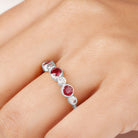 Alternate Ruby and Diamond Half Eternity Ring in Bezel Setting Ruby - ( AAA ) - Quality - Rosec Jewels