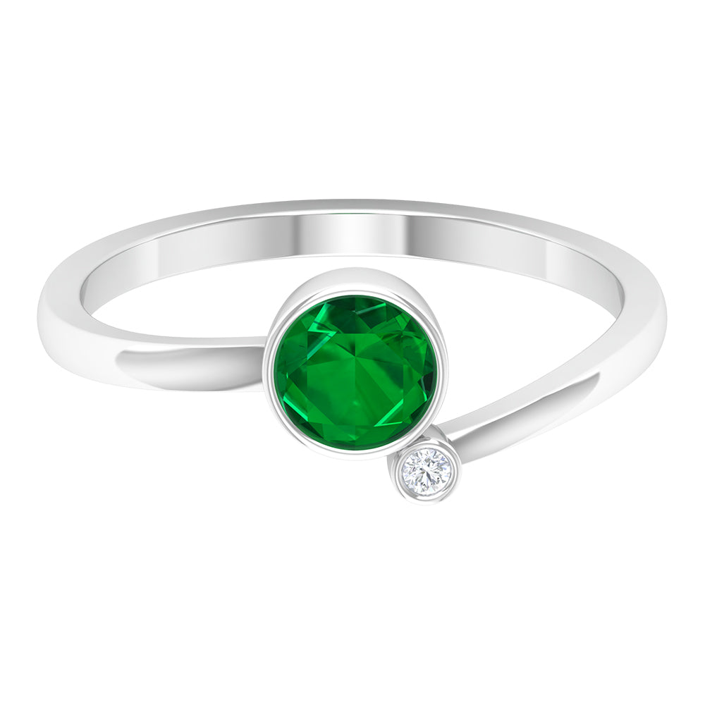 Round Emerald and Moissanite Two Stone Promise Ring Emerald - ( AAA ) - Quality - Rosec Jewels