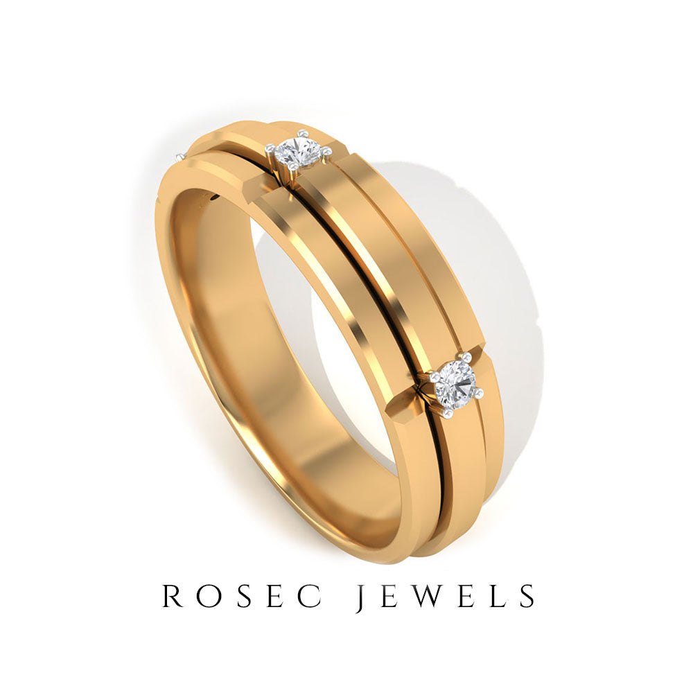 Contemporary Diamond Gold Band Ring in Prong Setting Diamond - ( HI-SI ) - Color and Clarity - Rosec Jewels
