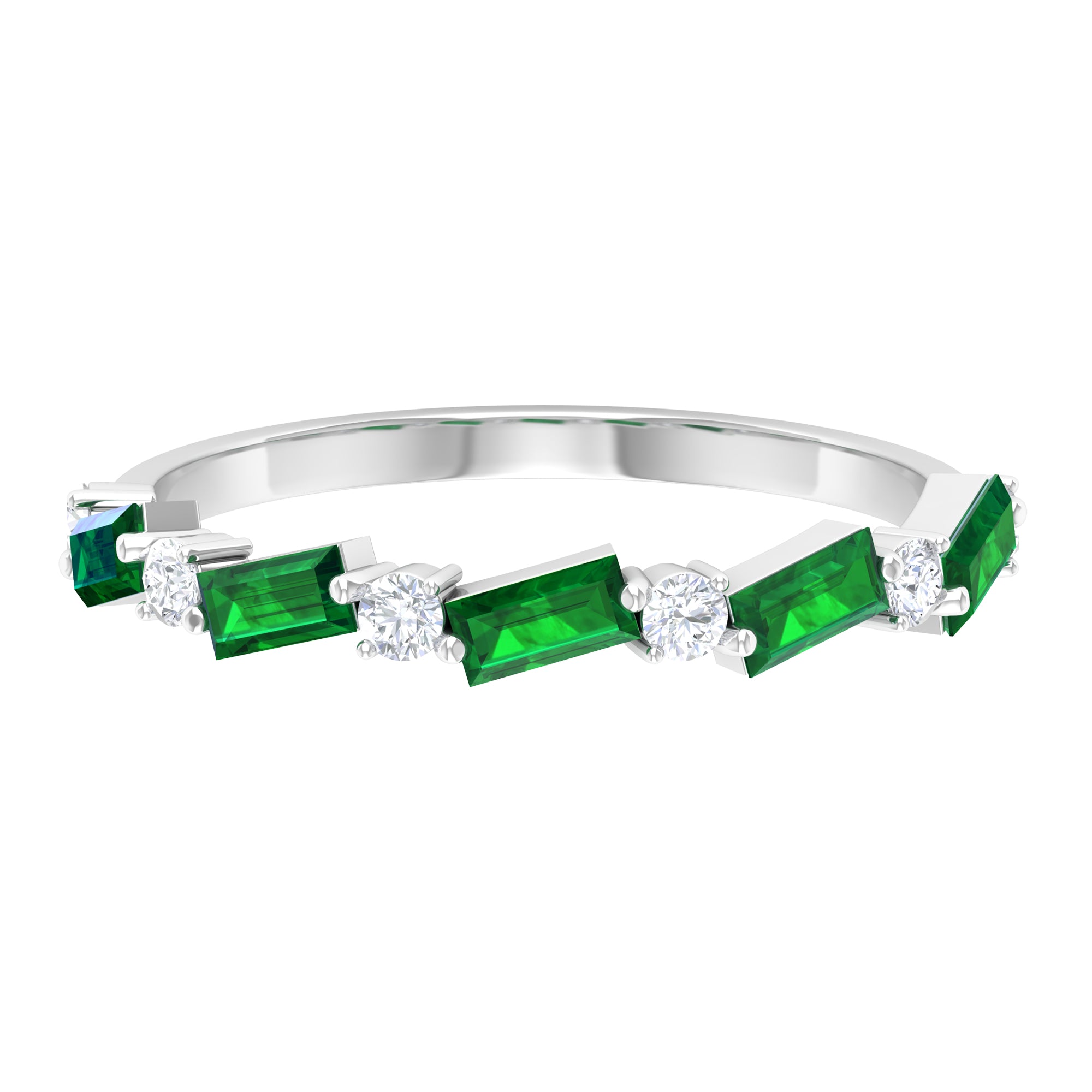 Created Emerald and Diamond Half Eternity Band Ring Lab Created Emerald - ( AAAA ) - Quality - Rosec Jewels