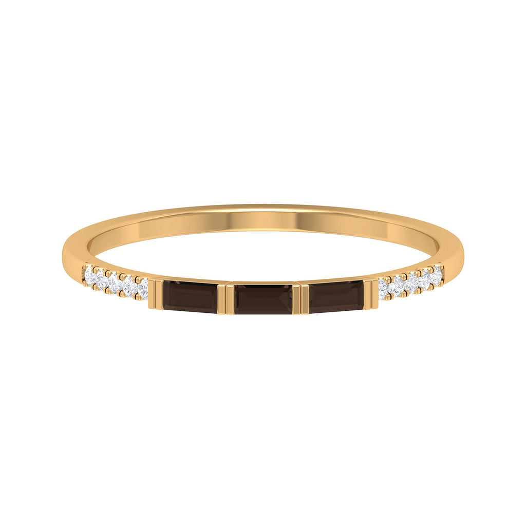 Baguette Shape Smoky Quartz Stackable Ring with Diamond Smoky Quartz - ( AAA ) - Quality - Rosec Jewels