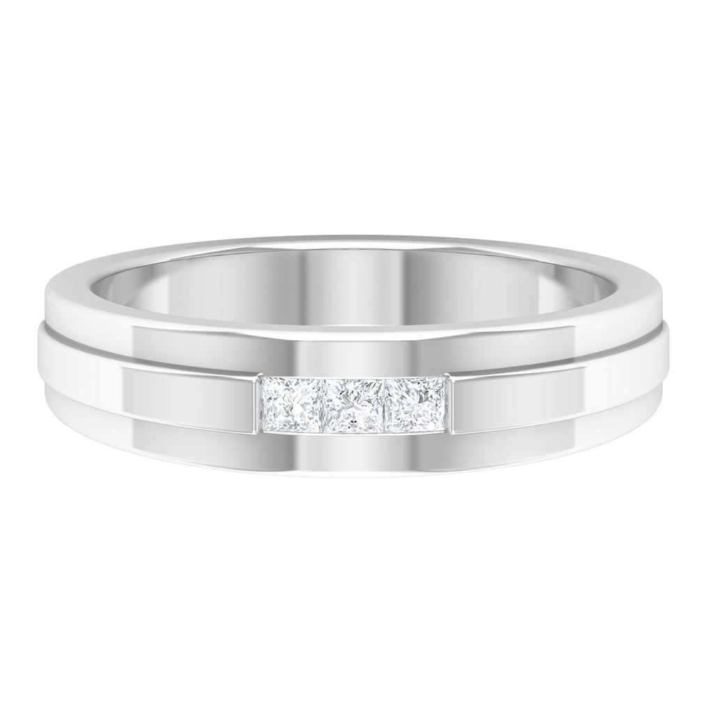 Channel Set Princess Cut Moissanite Unisex Band Ring Moissanite - ( D-VS1 ) - Color and Clarity - Rosec Jewels