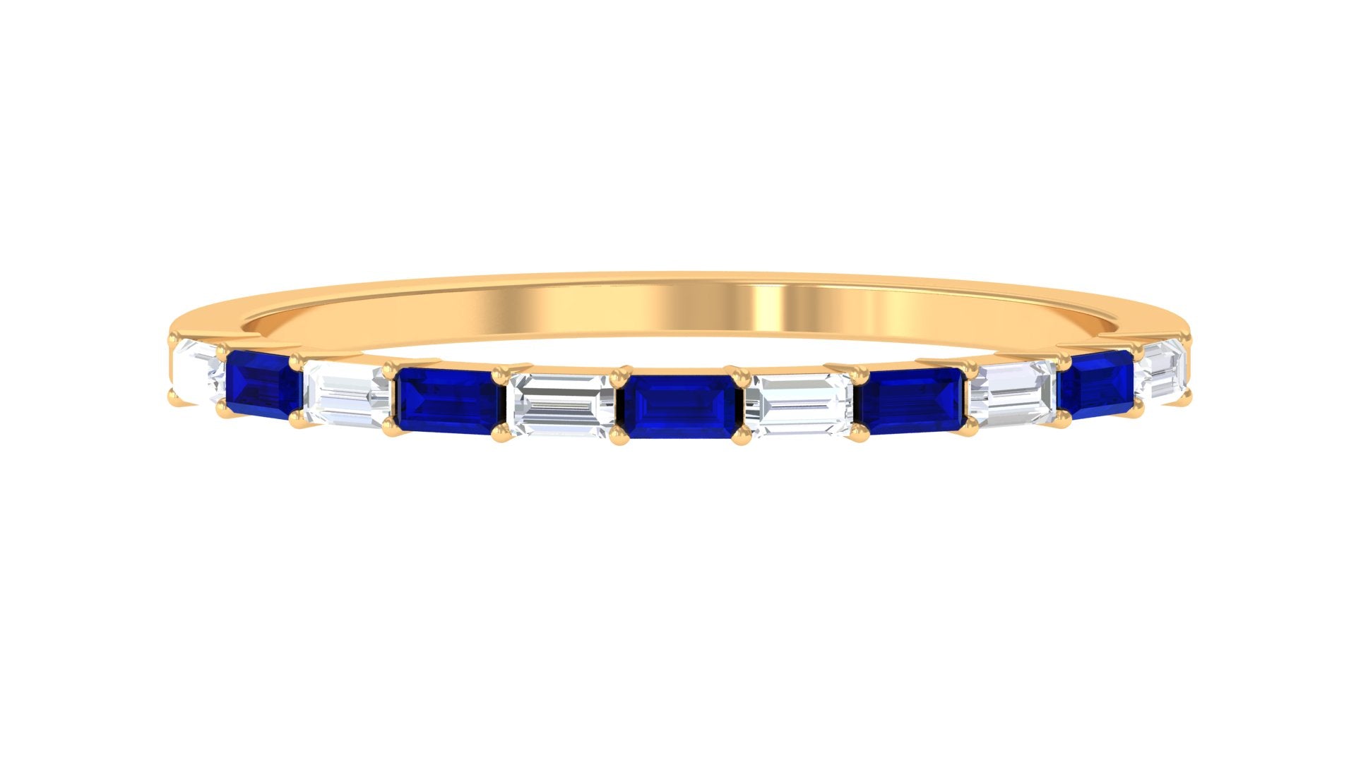 Created Blue Sapphire and Shimmery Moissanite Stackable Ring Lab Created Blue Sapphire - ( AAAA ) - Quality - Rosec Jewels