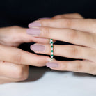 Trellis Set Round Emerald and Moissanite Half Eternity Ring Emerald - ( AAA ) - Quality - Rosec Jewels
