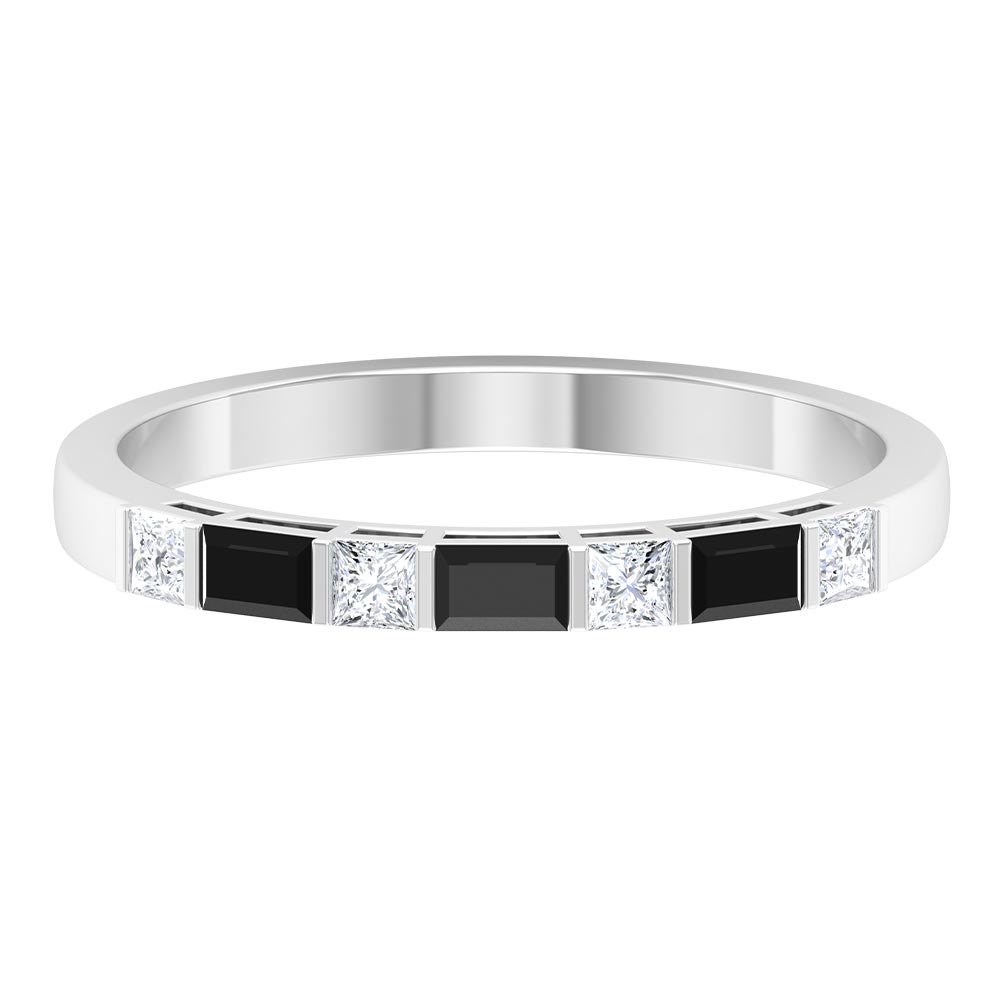 3/4 CT Minimal Black Onyx Seven Stone Band Ring with Diamond Black Onyx - ( AAA ) - Quality - Rosec Jewels