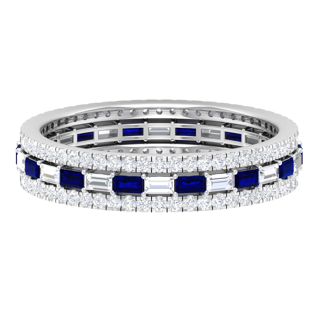 Baguette Cut Lab Grown Blue Sapphire and Moissanite Wedding Band