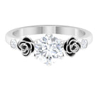 6 Claw Prong Set Solitaire Moissanite Ring with Unique Flower Shank Moissanite - ( D-VS1 ) - Color and Clarity - Rosec Jewels