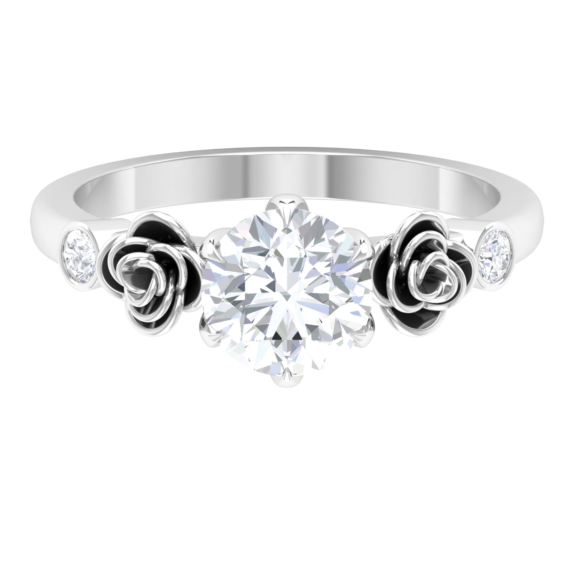 6 Claw Prong Set Solitaire Moissanite Ring with Unique Flower Shank Moissanite - ( D-VS1 ) - Color and Clarity - Rosec Jewels
