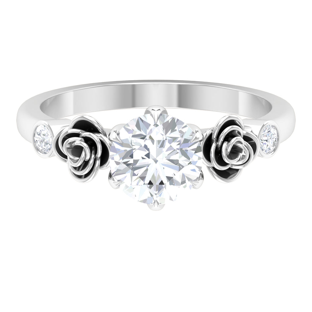 6 Claw Prong Set Solitaire Moissanite Ring with Unique Flower Shank