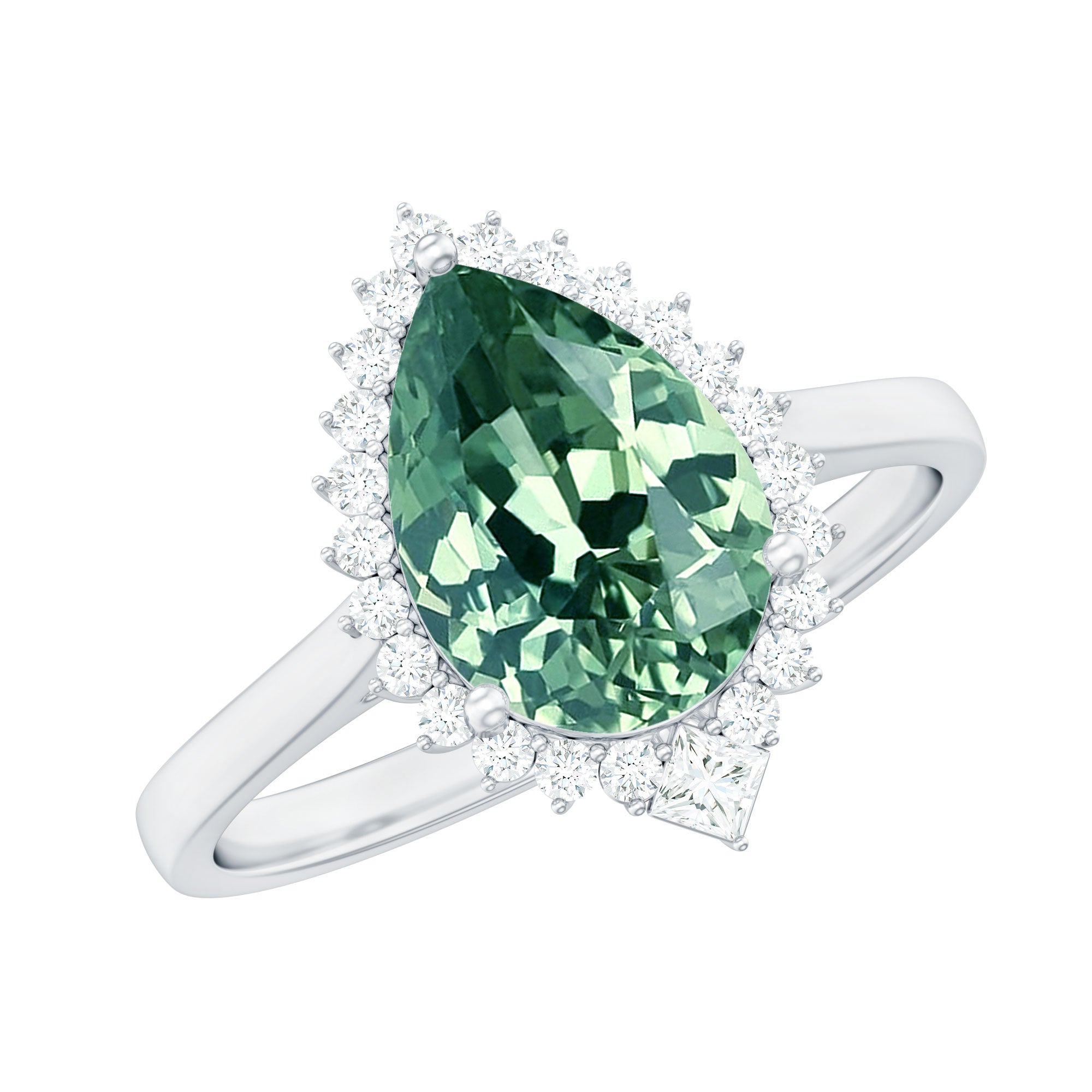 Cocktail Engagement Ring with Created Green Sapphire and Diamond Halo Lab Created Green Sapphire - ( AAAA ) - Quality - Rosec Jewels