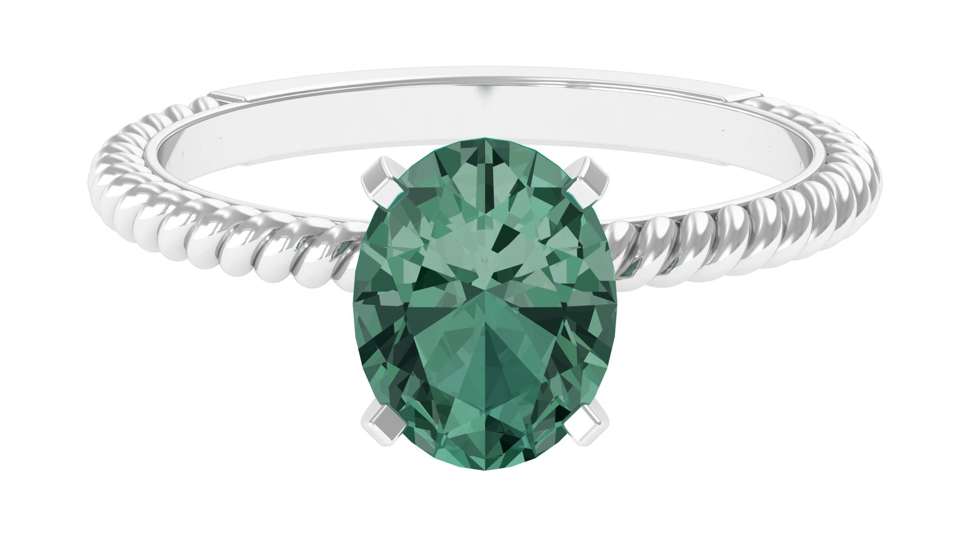 Oval Created Green Sapphire Solitaire Ring with Surprise Diamond Lab Created Green Sapphire - ( AAAA ) - Quality - Rosec Jewels