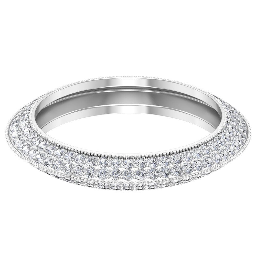 Pave Set Moissanite Eternity Band with Milgrain Detailing Moissanite - ( D-VS1 ) - Color and Clarity - Rosec Jewels
