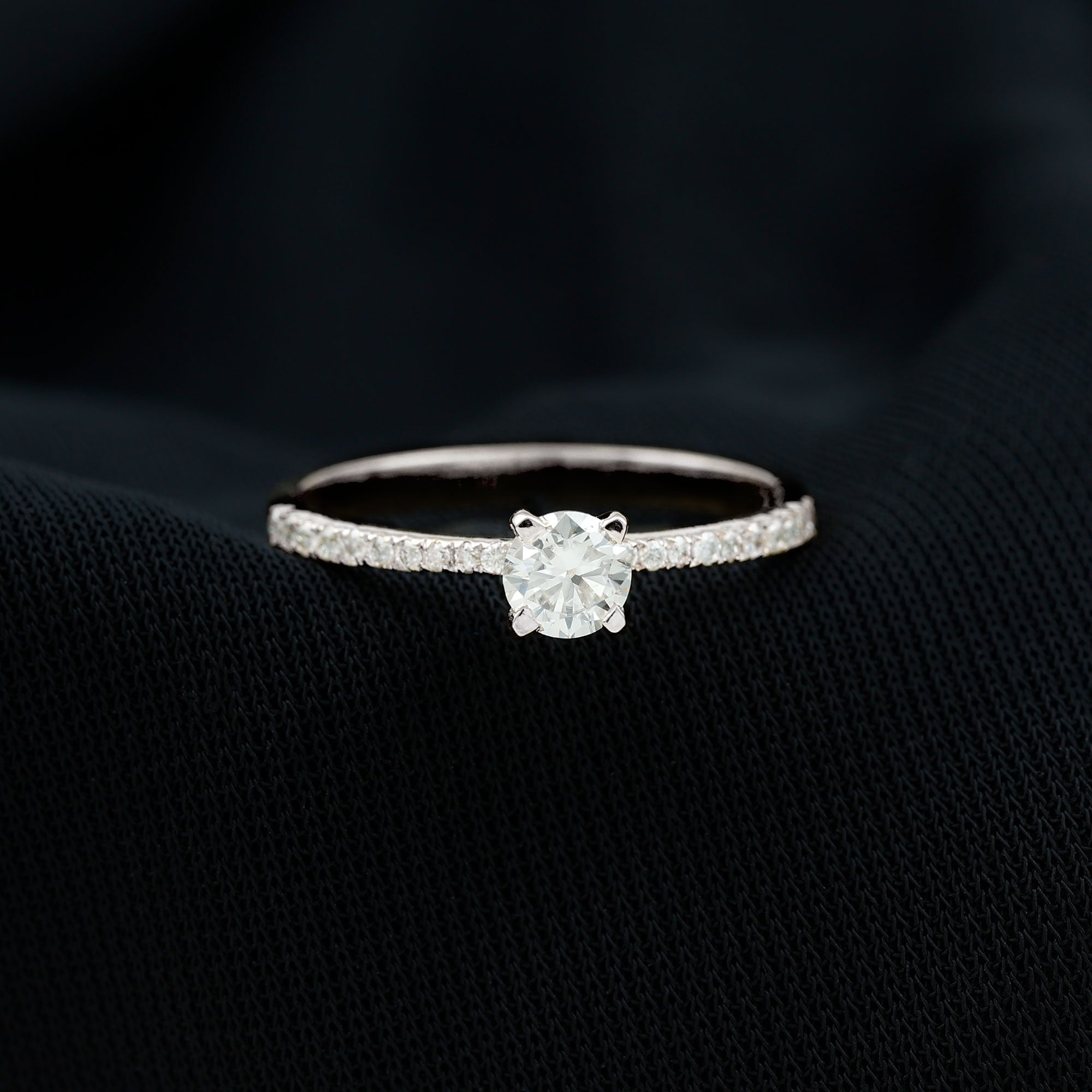 Minimal Moissanite Side Stone Engagement Ring Moissanite - ( D-VS1 ) - Color and Clarity - Rosec Jewels