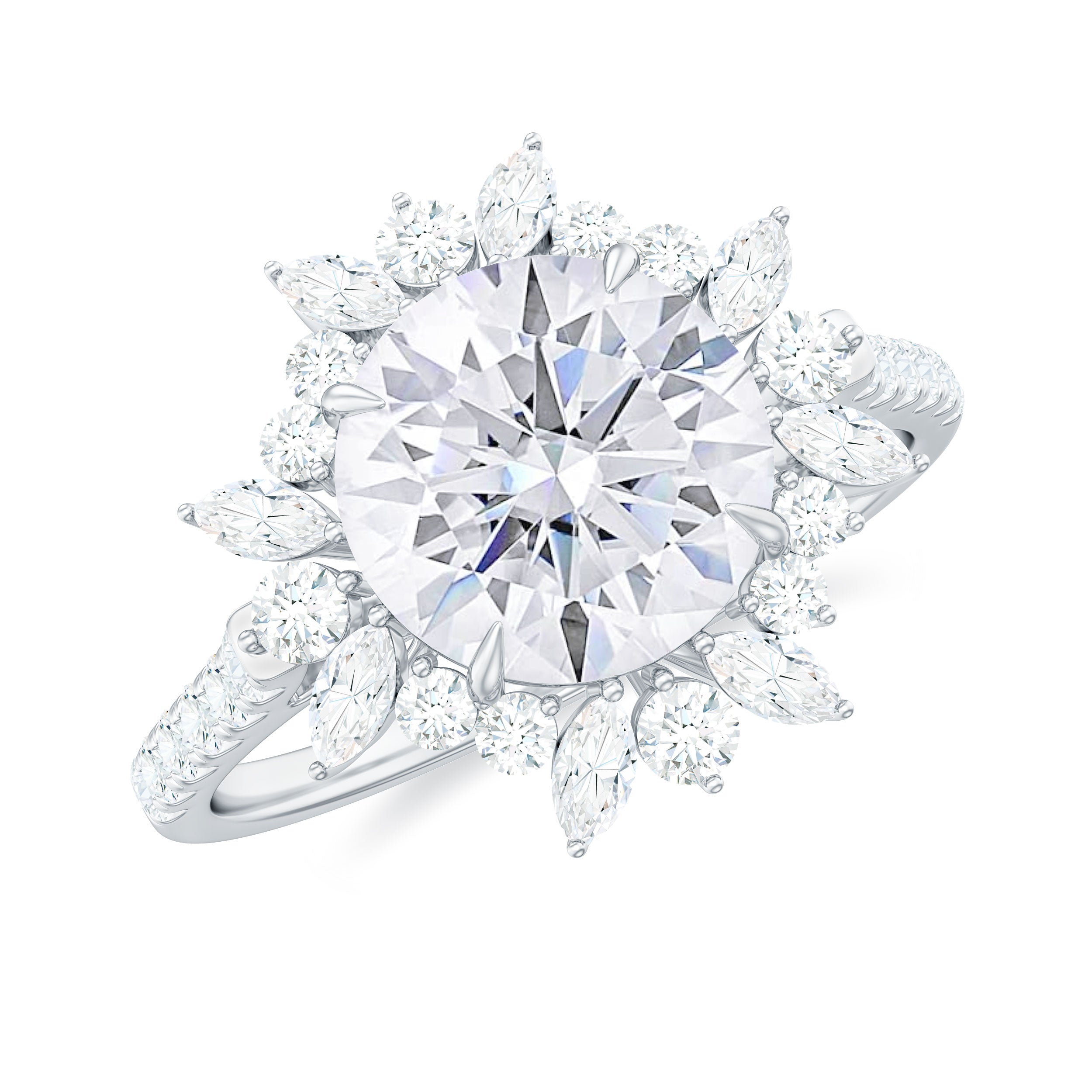 3.25 CT Certified Moissanite Flower Cocktail Ring in Gold Moissanite - ( D-VS1 ) - Color and Clarity - Rosec Jewels