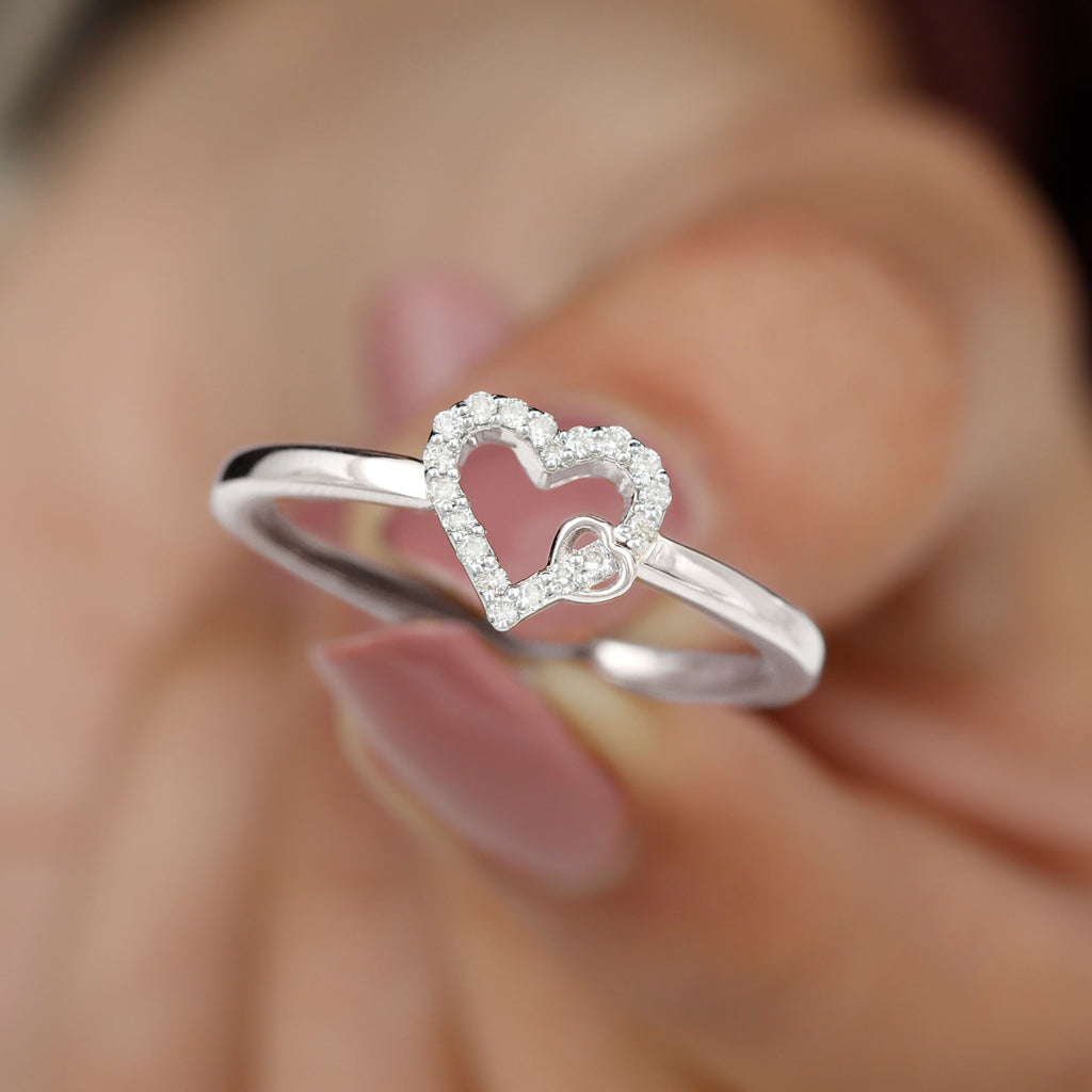 Certified Diamond Open Heart Promise Ring Diamond - ( HI-SI ) - Color and Clarity - Rosec Jewels