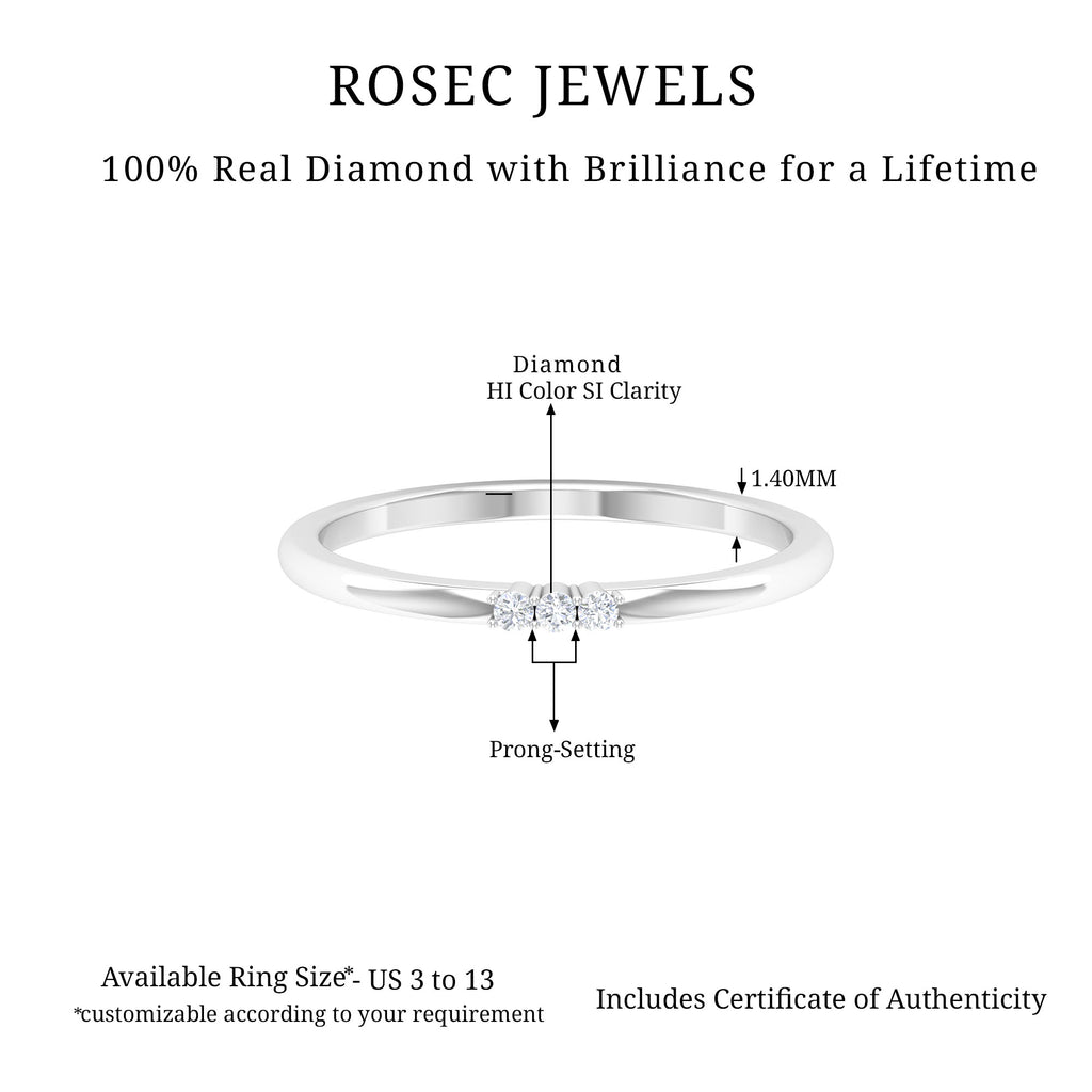 Two Prong Set Diamond Stackable 3 Stone Ring Diamond - ( HI-SI ) - Color and Clarity - Rosec Jewels