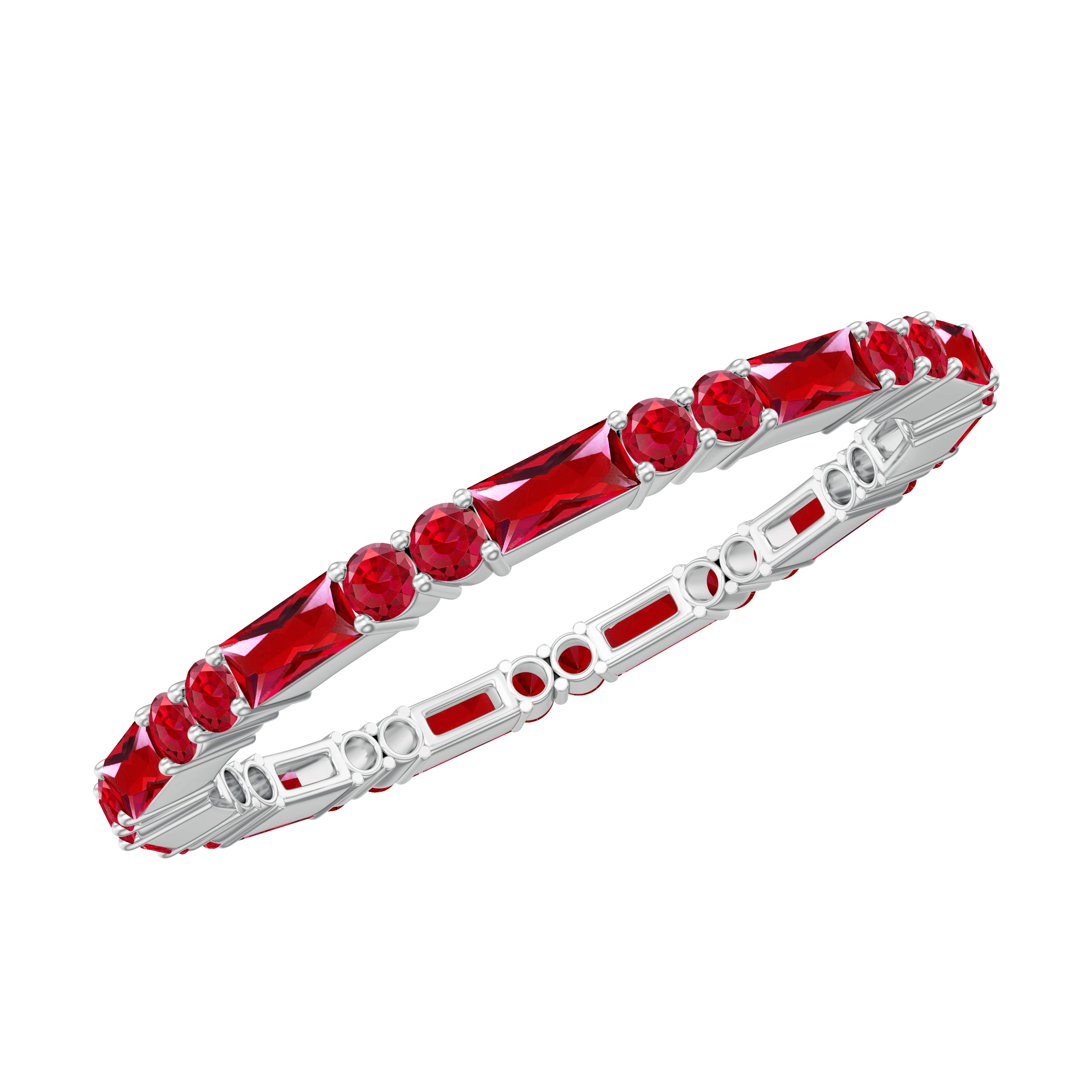 Simple Stackable Band Ring with Red Lab-Created Ruby Lab Created Ruby - ( AAAA ) - Quality - Rosec Jewels