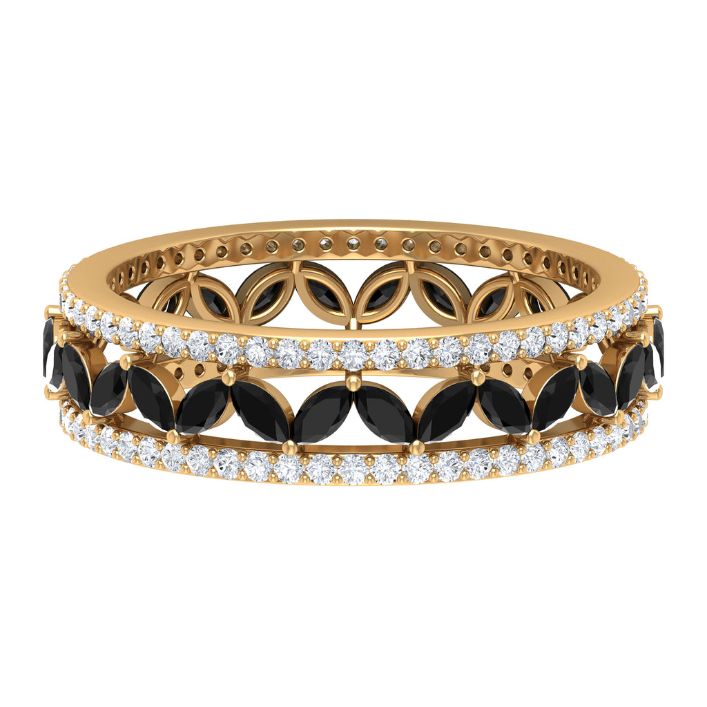 1.25 CT Elegant Created Black Diamond and Moissanite Wedding Band Ring Lab Created Black Diamond - ( AAAA ) - Quality - Rosec Jewels
