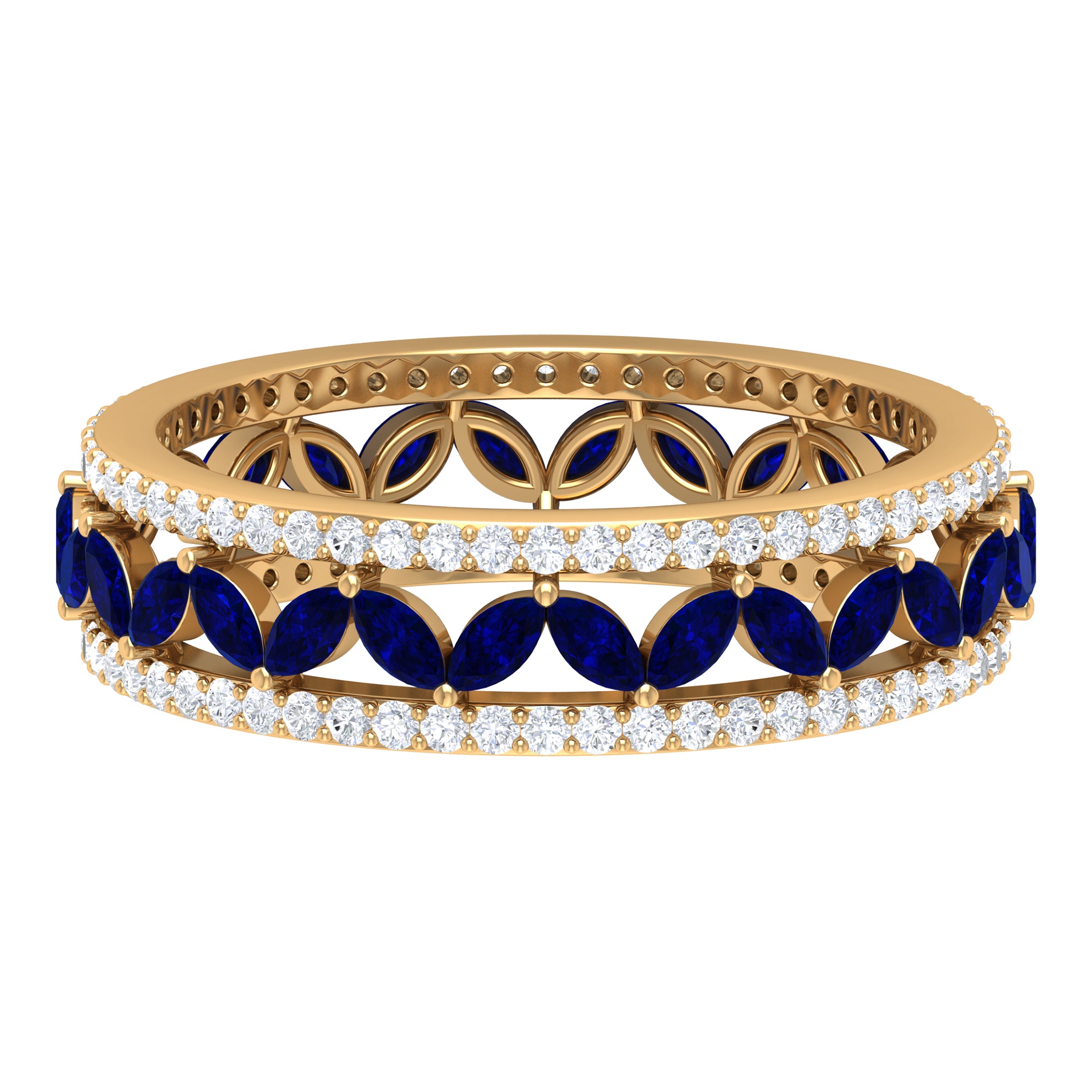 1.25 CT Elegant Created Blue Sapphire and Diamond Wedding Band Ring Lab Created Blue Sapphire - ( AAAA ) - Quality - Rosec Jewels