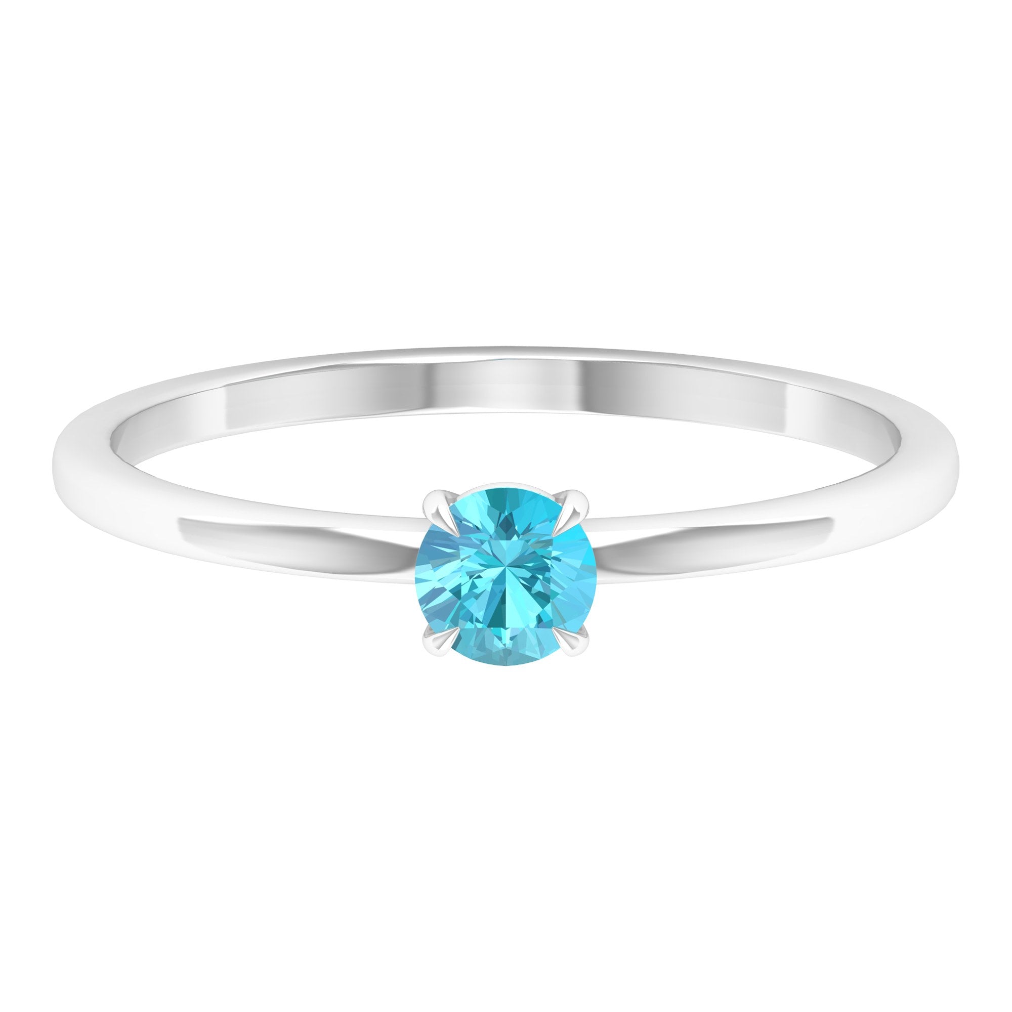 Minimal Solitaire Promise Ring with Round Swiss Blue Topaz in Claw Setting Swiss Blue Topaz - ( AAA ) - Quality - Rosec Jewels