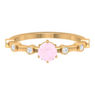 6 Prong Set Solitaire Rose Quartz Ring with Spaced Diamond Rose Quartz - ( AAA ) - Quality - Rosec Jewels