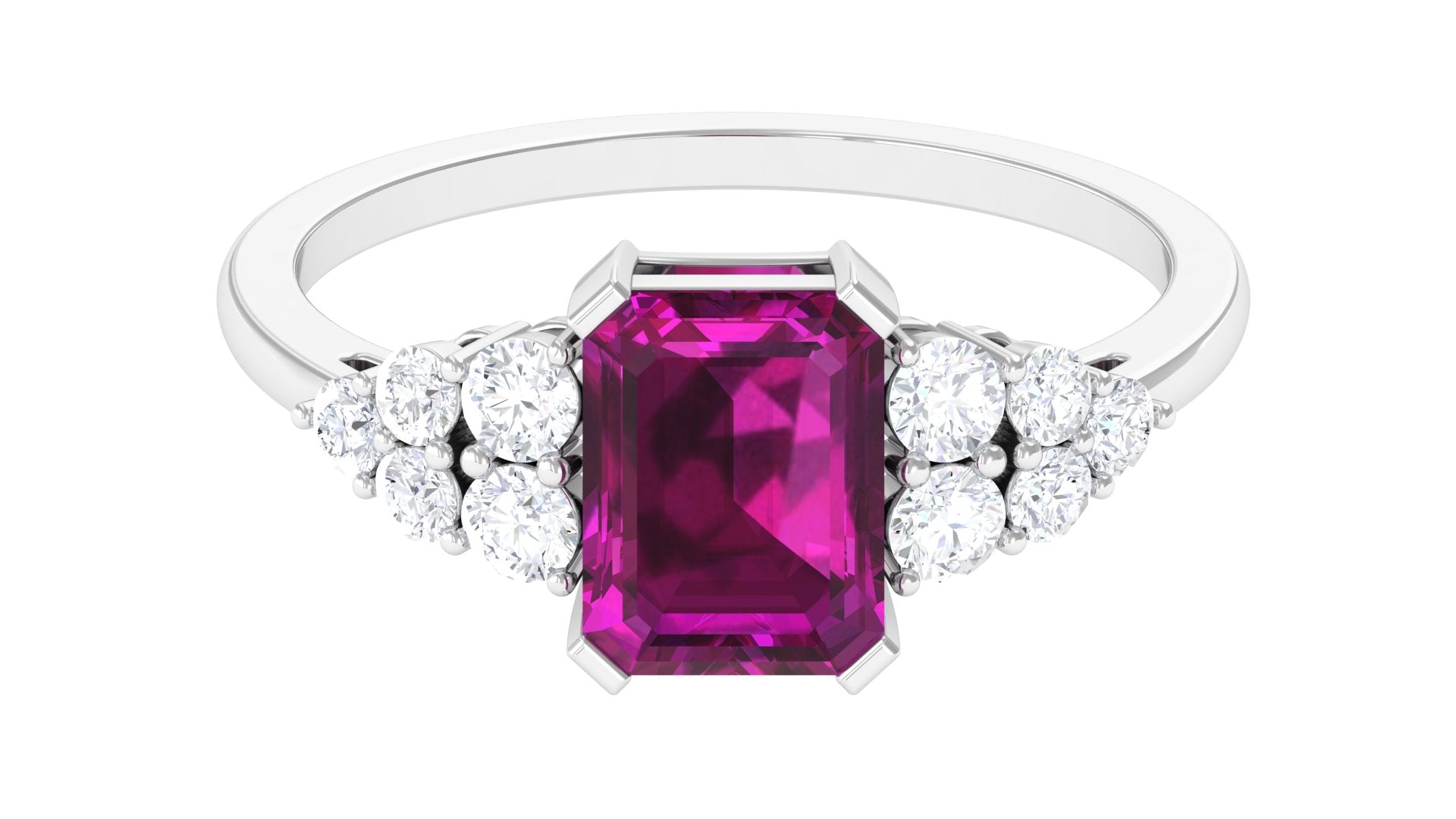 3 CT Designer Rhodolite Engagement Ring with Diamond Rhodolite - ( AAA ) - Quality - Rosec Jewels
